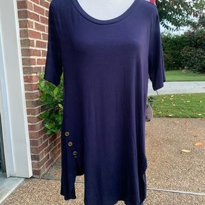 MISIA Navy Top with Button Embellishments and front slits; n NWT! Size Medium